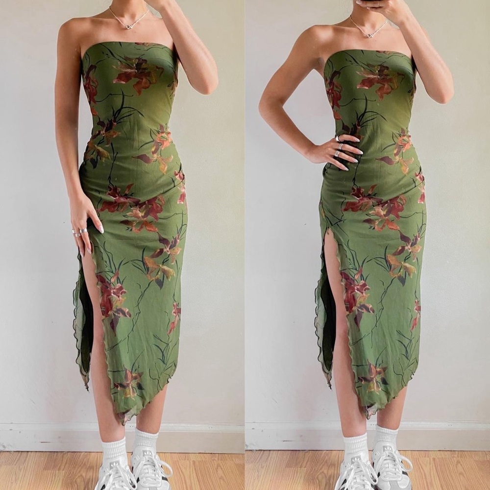 Urban Outfitters Women's Green and Khaki Dress